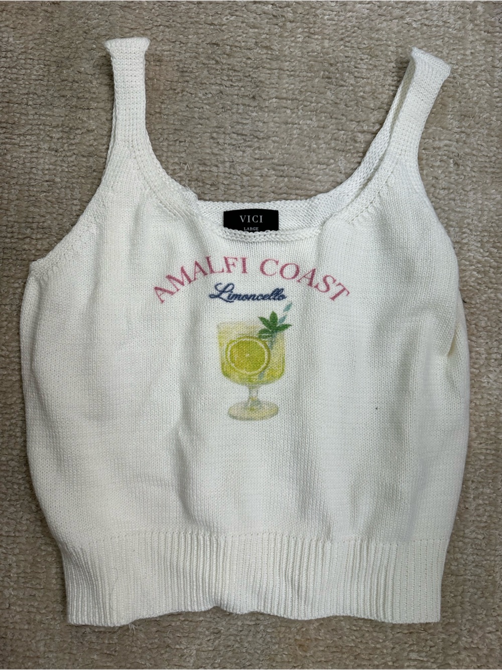 VICI Cream Knit Tank with Lemon cocktail Graphic
